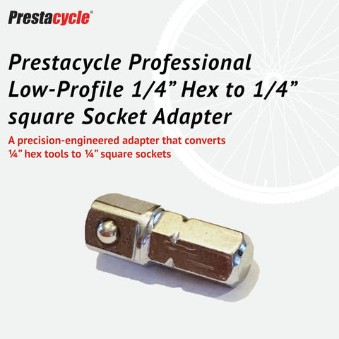 Heavy Duty Low Profile 1/4 Hex To 1/4 Square Socket Adapter Hardened S2 Steel Nickel Plated Finish for tight spaces.