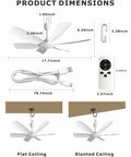 Kicking Airflow 18 Inch Usb Ceiling Fan With Remote Control And 6 Speed Settings Featuring Max Wind And Sleep Mode Plus Timer dimensions and setup for flat and slanted ceilings.