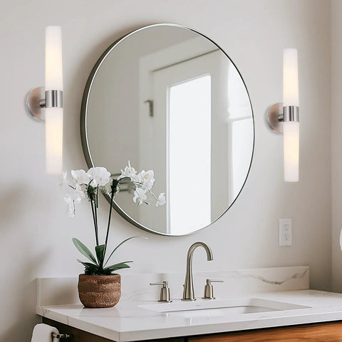 Duo 21 Inch Modern Wall Sconce With Frosted Glass Cylinder Shades Linear Two Light Silver Wall Light In Brushed Nickel Finish
