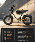 Side view of Beast 1200W Fat Tire Electric Mountain Bike with measurement details, suitable for teens and adults, black color