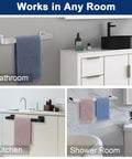 Rustproof 12 Inch Matte Black Stainless Steel Towel Bar Wall Mounted For Bathroom Square Shower Towel Rack Premium Towel Holder SUS 304 Durable Mounting 1 Pack installed in various room settings