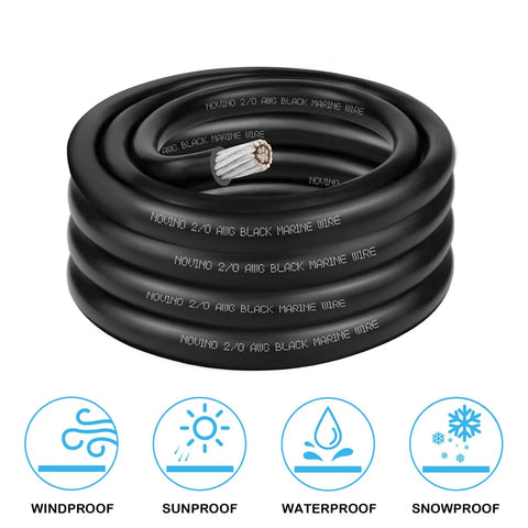 Two Aught Gauge Welding And Battery Cable Beefy Heavy Duty 600V Marine Tinned Copper Wire For Boat DIY Bulk Car Auto Solar Generator RV Truck Motorcycle 10ft Insulated Flexible