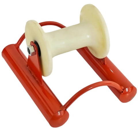 Heavy Duty Nylon Cable Puller Sheave Built Like A Rock For Smooth Wire Feeding And Large Scale Industrial Job Sites With Zero Friction Glide System, red and white guide.