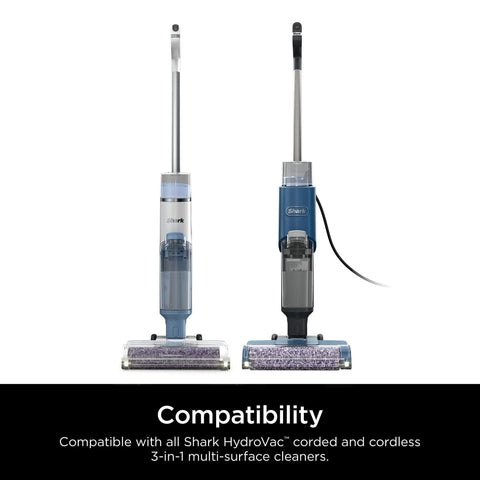 Two Shark HydroVac 3-in-1 multi-surface cleaners side by side, compatible with HydroVac Antimicrobial Brushroll And Two Pack Filter Bundle No Fuss.