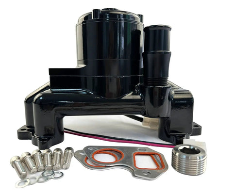 Badass Aluminum Electric Water Pump For Ls1 Ls2 Ls3 Ls6 V8 Swaps featuring Forty Plus Gallons Per Minute heavy duty unit with hardware.