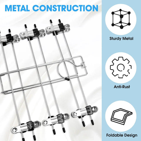 Three Pack Closet Organizers With Six Tier Pants Hangers With Clips For Space Saving Wardrobe Organization, metal construction detail