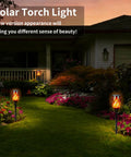 Solar Torch Light With Waterproof Outdoor Design Dusk To Dawn Auto On Off Flickering Flame Effect In Orange Glow for garden path