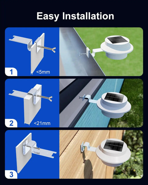 Steps for easy installation of Eight Pack White Solar Powered Gutter Lights Outdoor Decorative Waterproof LED Fence Lamps