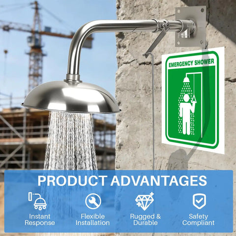 Heavy Duty Rock Solid Wall Mount Emergency Drench Shower Station With Horizontal Npt Thread Drench Head For Lab Factory Workshop Chemical Safety Flush System