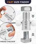 Nut And Bolt Thread Checker With 26 Male And Female Gauges 14 Inch And 12 Metric Quickly Check Inch Or Metric Nuts And Bolts And Verify Size For Mechanics And DIY Enthusiasts shown in use.