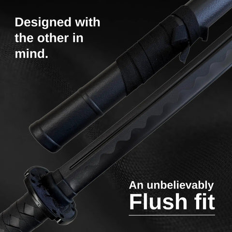 Close-up of 39 Inch Polypropylene Martial Arts Training Sword with Black Saya Scabbard showing flush fit design.