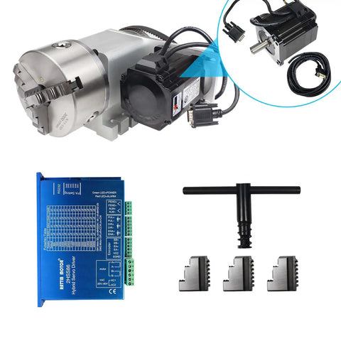 4th Axis Rotary Table for CNC Router with 130mm K11 Chuck Dividing Head for Precise Milling Rotational Axis 4 to 1 Reducing Ratio Nema 34 4.5N.m Closed Loop Servo and 2HSS86 Servo Driver Boost Your Precision for Complex Multi Axis Projects product components