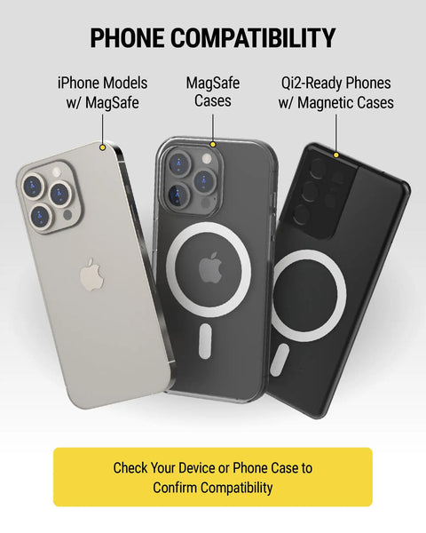 Image showing phone compatibility for Qi2 Wireless MagSafe Car Charger Mount With 15W Magnetic Phone Holder For AMPS Plate And ProClip