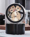 Slick 58mm Coffee Distributor Needle With Geared Spinning Action And Sturdy Black Base, Smooth Espresso Leveler displayed at an angle.