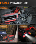 Hella Powerful 2000A Car Battery Jump Starter To Kickstart Your Ride Instantly connected to a vehicle for jump-starting.