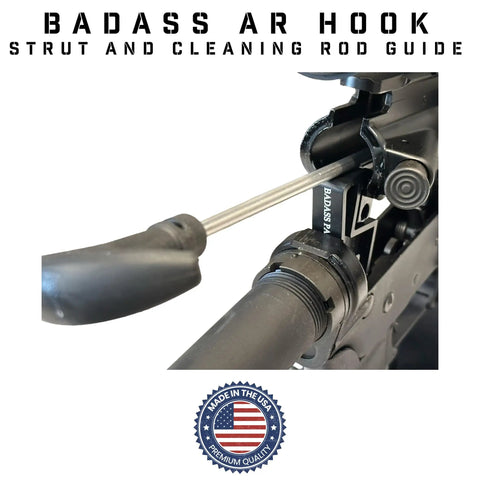 Badass AR Hook Strut And Cleaning Rod Guide Twin Pack for easy rifle maintenance, USA-made, non-marring polymer in use.