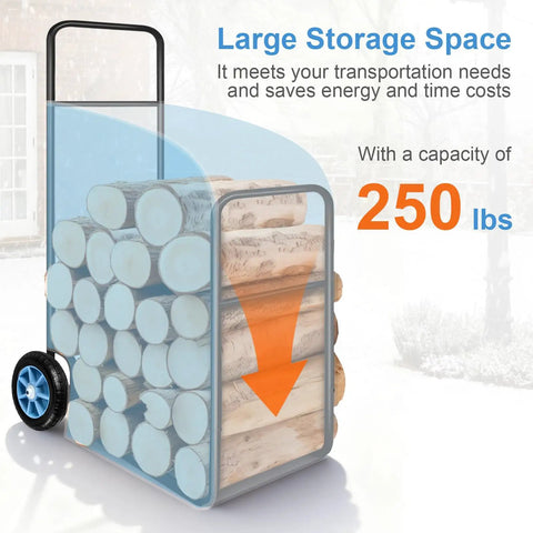 Heavy Duty Firewood Log Cart Carrier With Pneumatic Rubber Wheels, 250 Lb Load Capacity, shown hauling logs