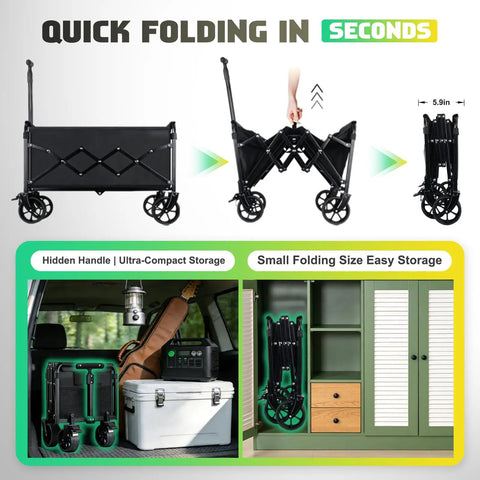 Collapsible Wagon Cart With Wheels Foldable Heavy Duty Folding Cart utility lightweight portable wagon folded in car and storage