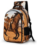 Unisex Western Galloping Horse Printed Backpack, large capacity, durable polyester, side view with horse design