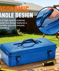 Portable Steel Toolbox 16 Inch With Double Latch Closure And Easy Carry Handle Blue Tough As Nails Heavy Duty Metal Toolbox