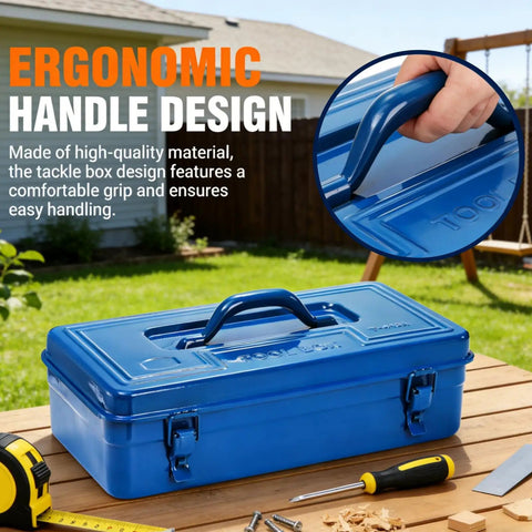 Portable Steel Toolbox 16 Inch With Double Latch Closure And Easy Carry Handle Blue Tough As Nails Heavy Duty Metal Toolbox