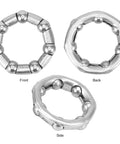 Front, back, and side view of Stainless Steel Bicycle Ball Bearing Retainer With Seven Balls, 37.6mm outer diameter, for bike.