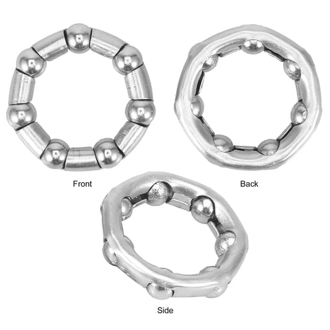 Front, back, and side view of Stainless Steel Bicycle Ball Bearing Retainer With Seven Balls, 37.6mm outer diameter, for bike.