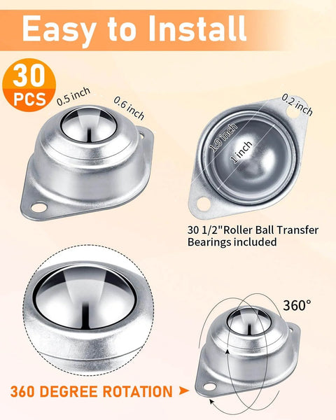 40 Pack 1-Inch Ball Caster Rollers With 360-Degree Rotation For Furniture, Truck Bed, Workshop And Heavy Equipment, easy install