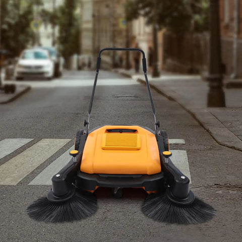 Heavy Duty Walk Behind Commercial Sweeper 41 Inches Wide Hand Push Floor Cleaner 14 Gallon Bin For Sidewalks Parking Lots Industrial Hard Surfaces Fast Easy Daily Cleanup Great For Biz Owners Who Want A Spotless Space Without The Hassle Of Traditional