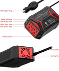 Road Trip Ready 300W Pure Sine Wave Car Power Inverter From 12V DC To 110V AC With USB C PD30W Fast Charger, QC 18W shown labeled