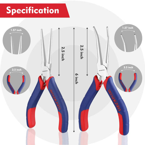Two Piece 6 Inch Mini Needle Nose Pliers Set With Smooth Jaw Long Nose And Bent Nose Pliers Comfort Grip Pro Grade Jewelry Pliers For Wire Wrapping Handmade Craft And Jewelry Making Durable Carbon Steel Nickel Plated Anti Rust, 6 inch