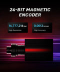 24-bit magnetic encoder specifications for Direct Drive Racing Wheel Bundle With 6Nm Servo Base, PC tuning software details shown.
