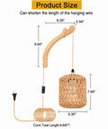 Detailed dimensions of EHFMGYB Rattan Wall Sconces Set of Two Plug in, showcasing the handcrafted wooden and woven fixture.