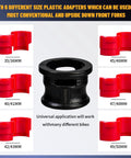 14 Piece Universal Motorcycle Fork Seal Driver Kit With 35mm To 50mm Adapters displayed with red plastic adapters