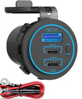 Heavy Duty 12V USB C Charger With PD 20W And 18W QC3 Waterproof Power Outlet for Car Boat RV with fast charge ports