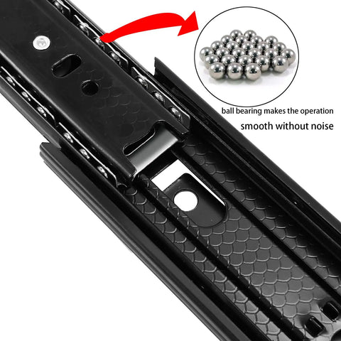 Built Tough 5 Pairs 10 Inch Full Extension Drawer Slides With Ball Bearing Side Mount Rails Includes Mounting Screws Heavy Duty Steel Glides For Cabinets And Furniture Up To 110 Lb Load Capacity black steel ball bearing drawer slide close-up