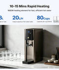 1800W Commercial Hot Water Boiler Countertop Dispenser with On Tap in kitchen setting showing 8L tank size and cups ready for use