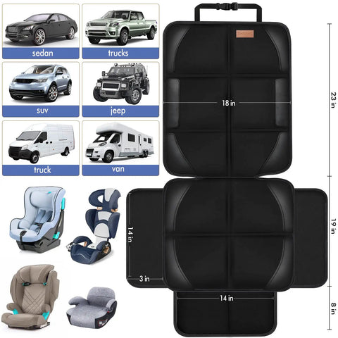 Kid Safe Car Seat Protector Cover With 600D Waterproof Non Slip Cushion Mat Large Size With Built In Storage Pockets in black