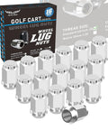 Chrome Golf Cart Lug Nuts Set For EZGO And Club Car, box and lug nuts, Sixteen Pieces, Standard One Half Inch Twenty Thread visible