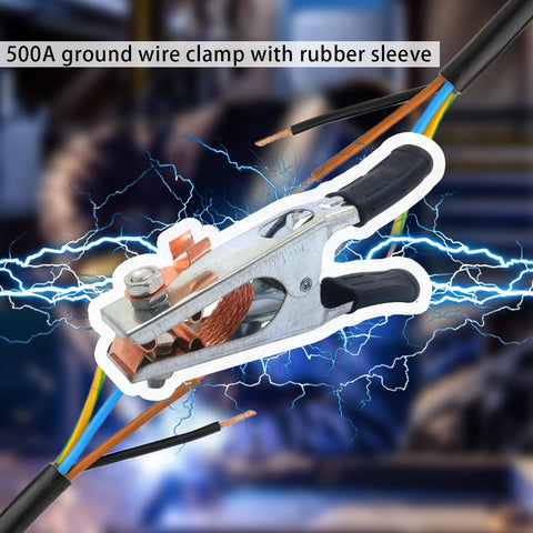 Heavy Duty 500A Welding Ground Clamp For Automotive Use Iron Electroplated Earth Clip in action with rubber sleeve