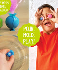 Glow In The Dark Power Balls Diy Stem Kit With 18 Multicolor Crystal Orbs Molds And Instructions Included For Easy Assembly And Bouncy Night Time Fun Tonight, child holding crystal orbs