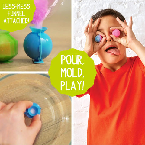 Glow In The Dark Power Balls Diy Stem Kit With 18 Multicolor Crystal Orbs Molds And Instructions Included For Easy Assembly And Bouncy Night Time Fun Tonight, child holding crystal orbs