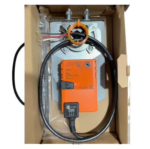 Straight Up Reliable High Speed Damper Actuator Gm24a Electric Motorized Valve For Hvac Zone Control And Modulating Rotary Damper Dead Simple Precision Airflow Sealed Box in packaging with motor and wires.