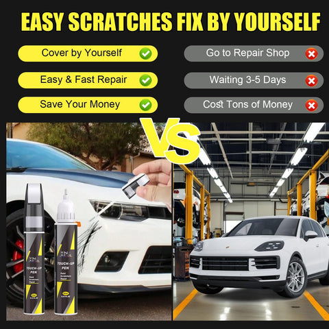 Comparison of DIY Carrara White Metallic S9R/2Y Porsche Touch Up Paint Kit with professional repair, highlighting ease and cost savings