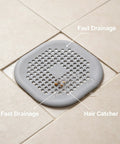 ACDANC 2 Pack Drain Cover Hair Catcher Pad, Silicone Tube Trap positioned in shower drain, showcasing fast drainage and hair-catching design.