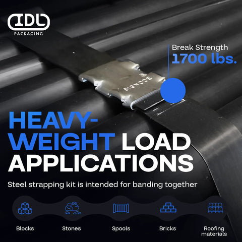 Heavy Duty Refill Pack For Round 3/4 Inch Steel Strapping Kit With 200 Feet Coil And 1700 Lbs Break Strength in use
