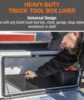 Man installing Universal Heavy-Duty Tool Box And Shelf Liner Non-Slip PVC Mat in a truck tool box.