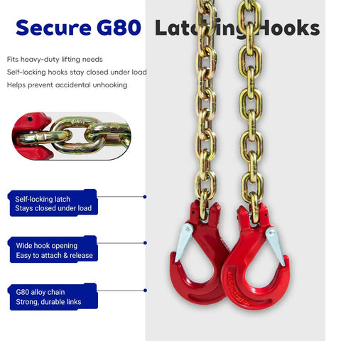 G80 Grade Two Leg Chain Sling With Grab Hooks 5 16 In By 5 Ft 4400 Lb Working Load Limit Zinc Plated Alloy Steel Rigging Gear For Engine Hoist Shop Crane Dang Tough Build