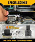 Tough As Nails Low Profile Impact Socket Adapter Set showing low profile design in tight spaces compared to standard tools.