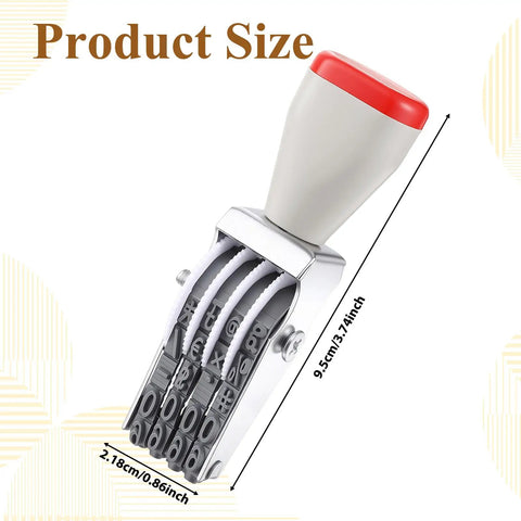 No Sweat 4 Digit Rubber Number Stamp With Adjustable Rotating Tapes For Office Inventory Warehouse Pricing Tags showing size and design details.